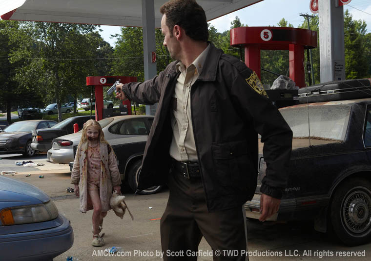 The Walking Dead series on AMC- Rick shoots Zombie Girl
