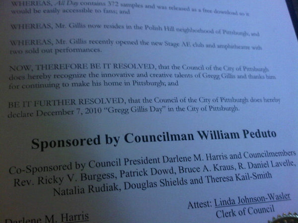 Greg Gillis Day now Official for City of Pittsburgh