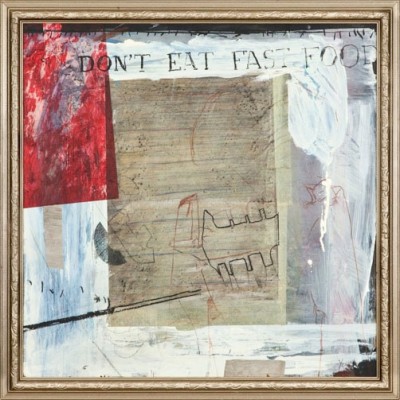 David Yow Painting - Don't Eat Fast Food #3 - Mixed media and collage on wood