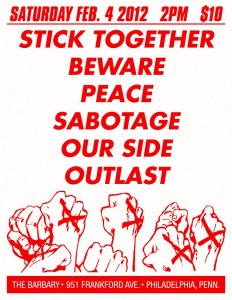 Stick Together, Beware, Peace, Sabotage, Our Side, Outlast, Clear Show Flier