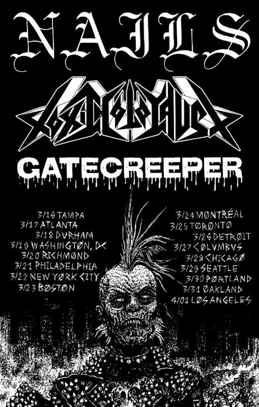 nails, toxic holocaust, gatecreeper tour 2017