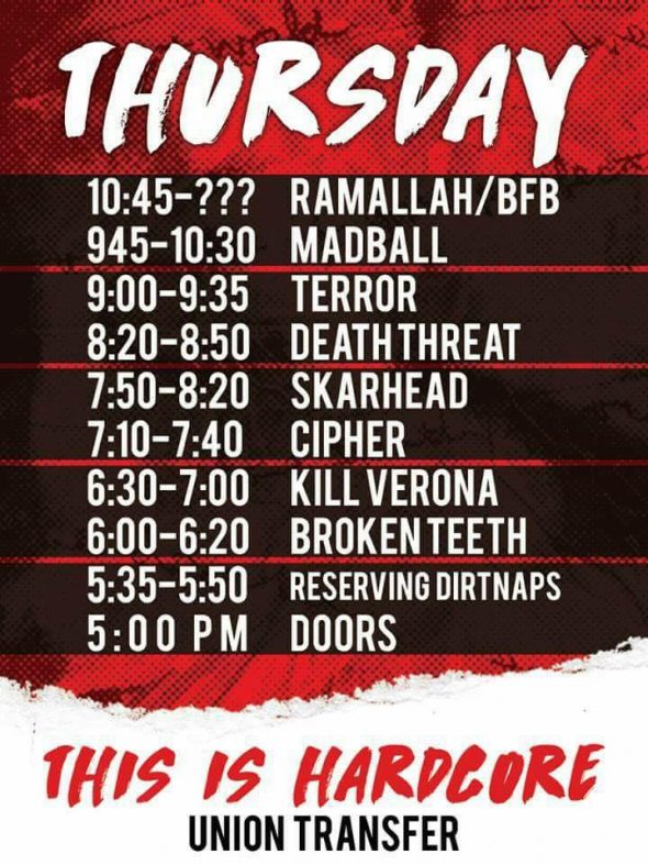 thursday set times TIH 2017